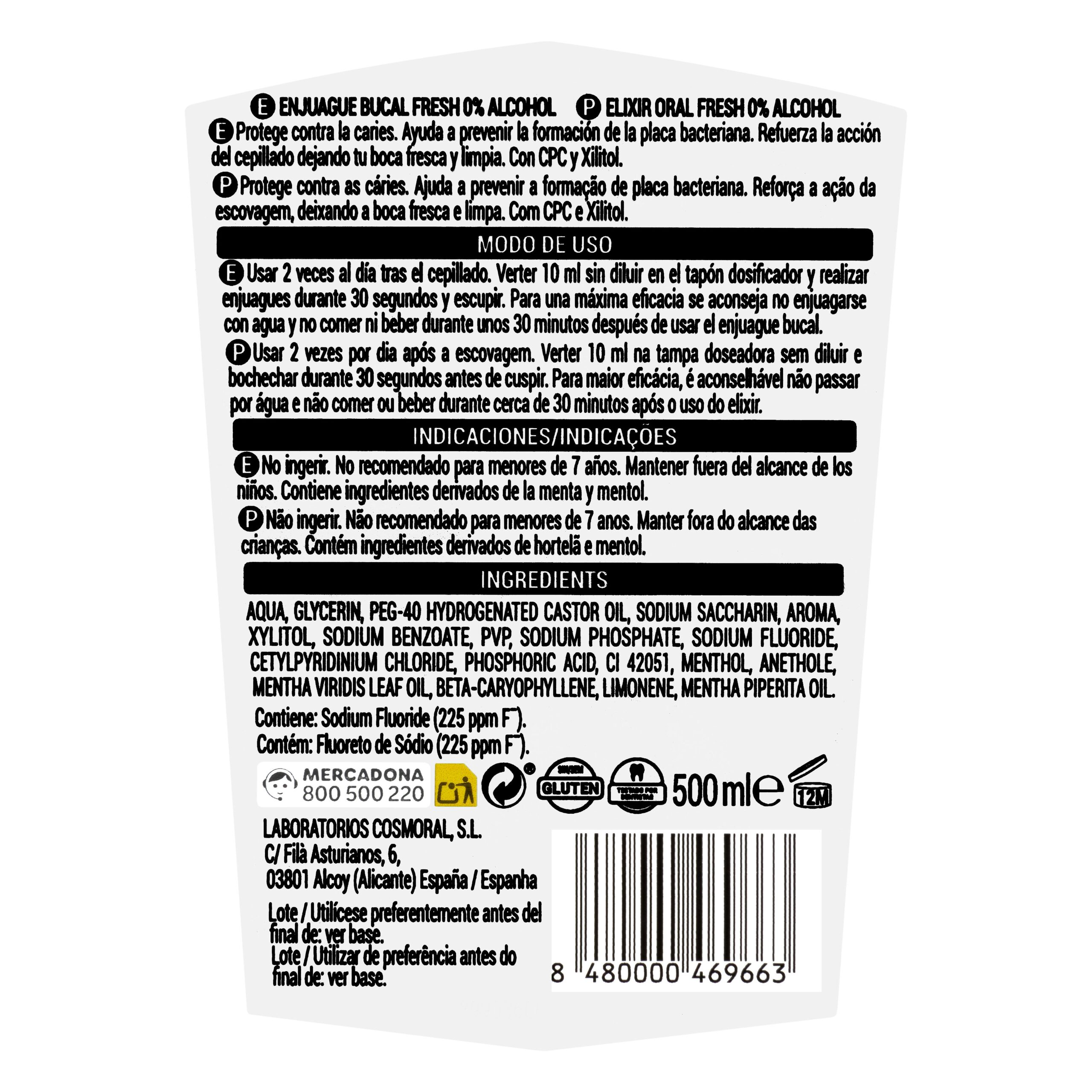 Etiqueta Enjuague bucal Fresh 0% alcohol Deliplus suave
